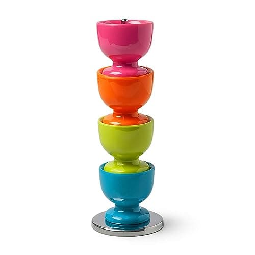 Image of Zeal G277R Stack and Store Egg Cups/Holders, Set of 4 with Chrome Storage and Carry Stand, Melamine, Red