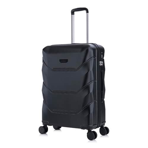 Image of Rocklands® Medium Suitcase Hard Shell Thick ABS with TSA Combination Lock, 4 Dual Spinner Wheels, Lightweight Luggage Durable Travel Trolley Case (Black, Medium 24 Inch)