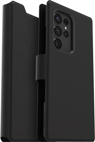 Image of OtterBox Strada Via Folio Case Case for Galaxy S22 Ultra with Card Holder - Non Retail Packaging - Black