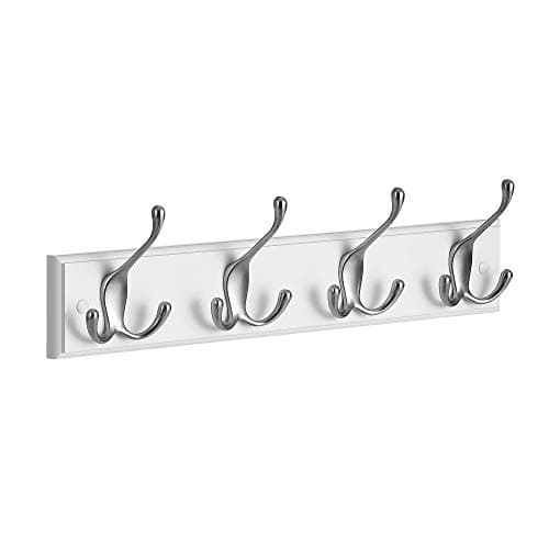 Image of SONGMICS Coat Rack, Wall-Mounted Coat Rack, Coat Hook with 4 Tri-Hooks, Hook Rack for Bags, Coats, for Hallway, Living Room, Bedroom, White and Silver LHR030E01