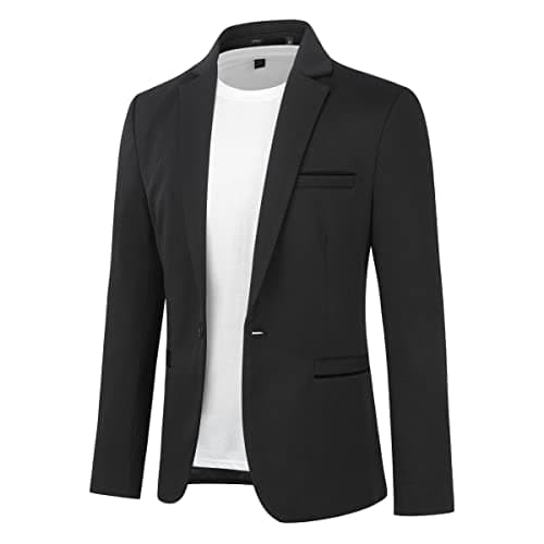 Image of Allthemen Mens One Button Blazer Casual Slim Fit Blazer Jacket Lightweight Suit Jackets Black XXL