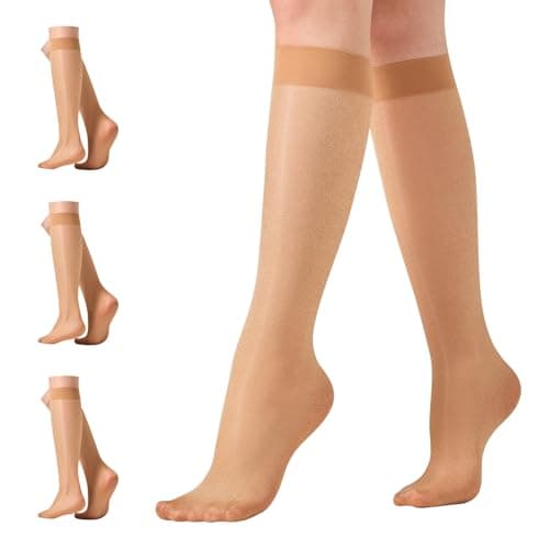 Image of Aaronano 3 Pairs Knee High Pop Socks Women 40 Denier Glossy Knee Highs One Size Nude