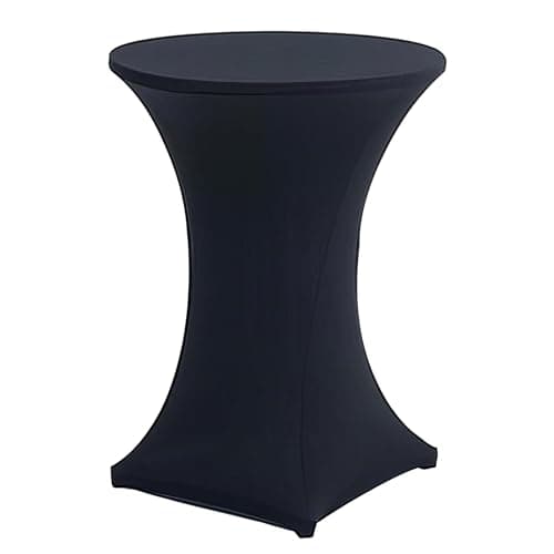 Image of Spandex Cocktail Table Cover Stretch High Top Bar Round Fitted Tablecloth, Black Washable Round Diameter 80 cm Table Protection, for Weddings Trade Show Booths Banquet Birthday Outdoor Party Bar Use