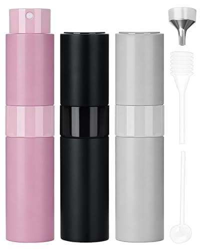 Image of FitDA Travel Perfume Atomiser Refillable, 3 Pack 8ml Perfume Atomiser, Mini Aftershave Spray Bottle, Easy to Refill travel atomiser for Women and Men(Black+Pink+Silver)