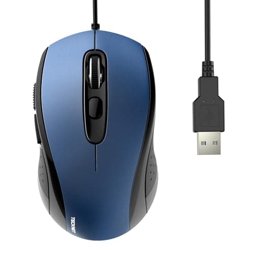 Image of TECKNET Wired Optical USB Mouse - 3600 DPI Tracking, Gaming Grade Sensor, 6 Buttons, Business & Office PC/Laptop Mouse, Great for Graphic Design (Blue, Medium)
