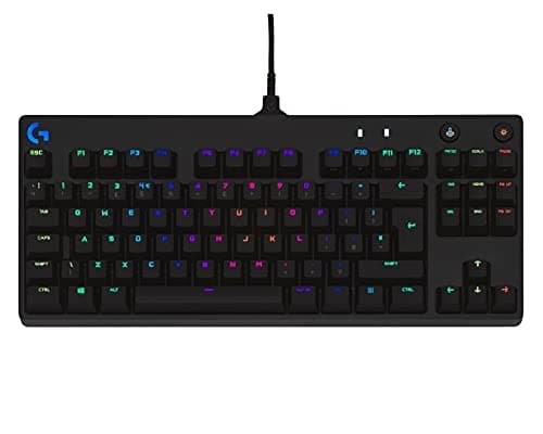 Image of Logitech G PRO Mechanical Gaming Keyboard – Ultra Portable Tenkeyless Design, Detachable Micro USB Cable, Advanced GX Blue Clicky Switches, LIGHTSYNC RGB Backlit Keys, QWERTY UK, PC/Mac - Black