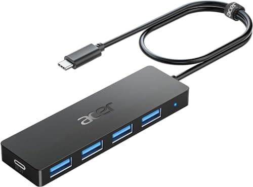 Image of acer USB C Hub 3.0 with USB-C power supply, Ultra Slim Multiport Hub 4 Ports USB 3.0 Adapter for iPhone 15 Series, MacBook iPad Pro, iMac, Surface, PC, Laptop, Tablets, Keyboard, Mouse etc. - 60cm