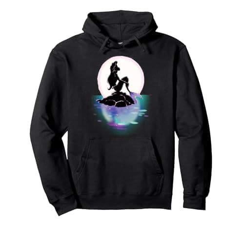 Image of Disney The Little Mermaid Ariel Sunset Silhouette Pullover Hoodie, Adult Unisex, Black, Large