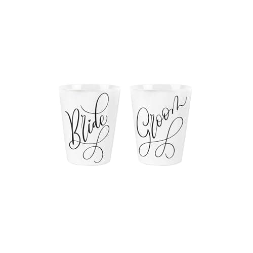 Image of Purely Home Bride & Groom Egg Cup/Shot Glass Set - Mr & Mrs Wedding Presents - Pack of 2 Ceramic Egg Cups/Holders Kitchenware/Shot Glasses Drinkware Boxed Gift