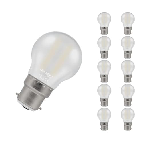 Image of Crompton Lamps Filament Golfball LED Light Bulb BC-B22d | 2.2W = 25W Equivalent | Warm White 2700K | Energy Efficient | Bayonet Lightbulb | Long Life 15,000-Hrs | Pearl Glass | 10-Pack