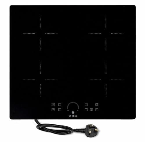 Image of VIIB Induction Hob 60cm, 4 Zone Electric Cooktop, 2800W Built-In Hob with Plug, Touch Control, Booster Function, Child Lock, Timer, Auto Shut-Off, Black Glass