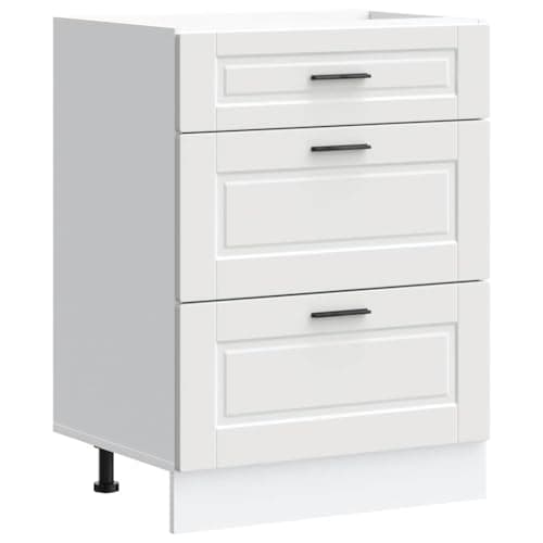 Image of vidaXL Porto Kitchen Base Cabinet - White Engineered Wood, Modern Design, Adjustable Feet - Ideal Storage Solution for Kitchens - 60x46x81.5 cm
