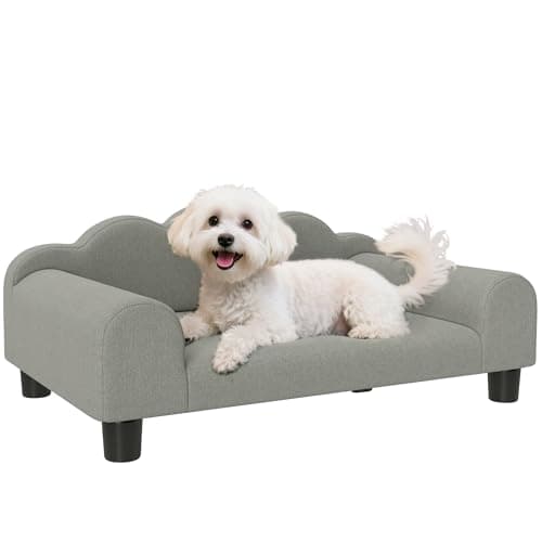Image of PawHut Dog Sofa Bed, Elevated Cat Sofa with Backrest and Armrest, Breathable Pet Lounge for Indoor Small Dogs, Grey