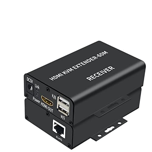 Image of HDMI KVM extender 60M over cat5/6 ethernet cable 1080P USB KVM HDMI Extende Audio Video Converter For PC Ps5 Loptop HDTV (60M)