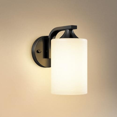 Image of Warmiehomy Black Wall Lights Indoor, Modern Glass Cylinder Wall Sconce, E27 Metal Wall Lamps Sconces, Hardwired Wall Mounted Light for Bedside, Bedroom, Living Room, Hallway (Bulb Not Included)