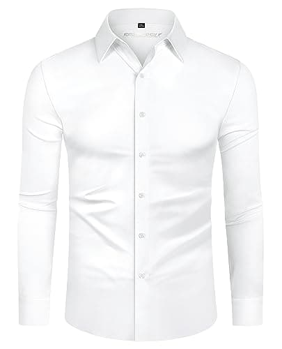 Image of DEMEANOR 4-Way Stretch Mens Shirts Long Sleeve Muscle Fit Formal Dress Shirts for Men Non Iron Casual Shirts Business Wedding Work