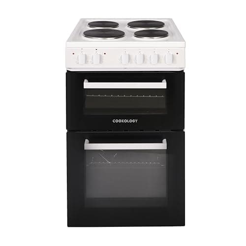 Image of Cookology CFSPTC502WH 50cm Wide Freestanding Electric Twin Cavity Cooker, Combined 93 Litre Capacity with 4 Zone Solid Plate Top Hob Cooktop - in White