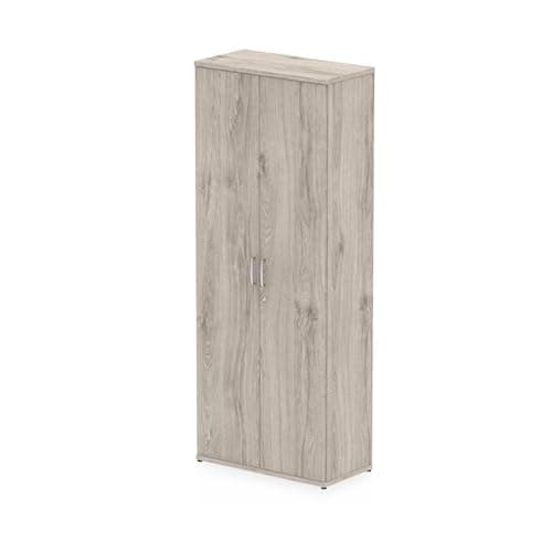 Image of OPO Impulse Freestanding 800/1200/1600/2000mm Storage Cupboard Mechanism & Lockable Office Storage 2 Shelves | Heat Resistant Beech Melamine Finish Grey Oak 2000