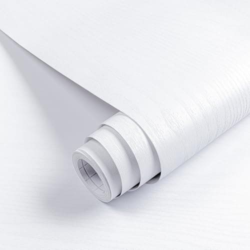 Image of Hode White Wood Vinyl Wrap 30X200cm, White Wood Sticky Back Plastic Roll, Self Adhesive Wallpaper Furniture Stickers for Worktop Kitchen Shelf Cupboard (Matt)