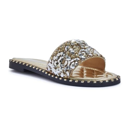 Image of WOMENS FLAT SUMMER COMFORT LOW HEEL SANDAL LADIES BEACH SLIDER BLINGY FASHION SLIPPERS