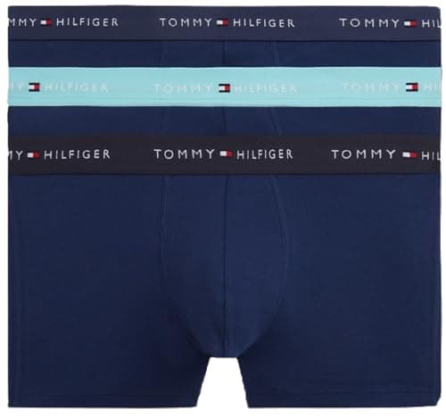 Image of Tommy Hilfiger Men's 3P Trunk Wb UM0UM03890 Trunk, BLUE (Ptch Blu/Arc Aqu/Des), XL