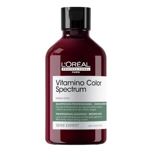 Image of L'Oréal Professionnel Vitamino Color Spectrum Green Tinted Shampoo 300ml, For Dark Brown Coloured Hair, With Ferulic Acid + Citric Acid, Neutralise Undesired Red Undertones