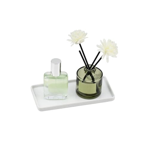 Image of YoHyien White Ceramic Bathroom Tray Organiser, Rectangular Cosmetic Tray for Cosmetic, Soap Dispenser, Candle, Kitchen Sink (S)