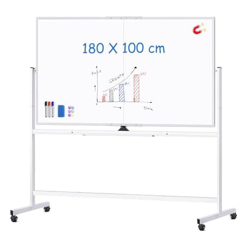 Image of maxtek Magnetic Whiteboard with Stand, 180 x 100 cm Double Sided Large White Board Aluminium Frame for Office, Home, School