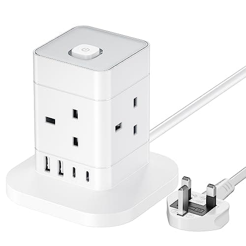 Image of hotimy Cube Extension Lead with USB Slots, Hotimy 4 Way Multi Plug Extension Socket with 2 USB C and 2 USB A, 13A 3250W Power Strip with Switch 1.5M Extension Cords for Desk Home Office Travel
