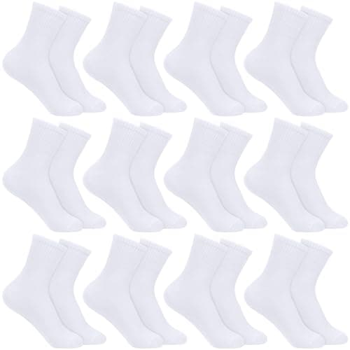 Image of Smlper Boys Socks12 Pairs Kids Sports Cushioned Crew Socks Girls Black White Striped Cotton School Athletic Socks