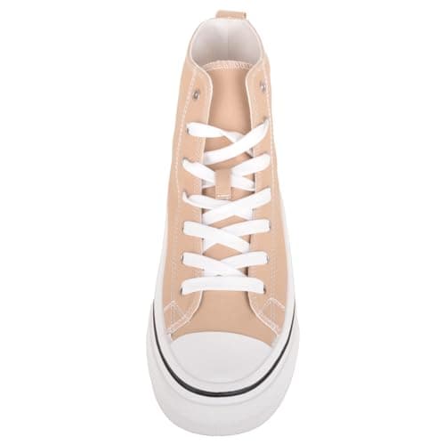 Image of ABSOLUTE FOOTWEAR Womens High Top Canvas Lace Up Trainer with Platform Sole, Sand, UK 4