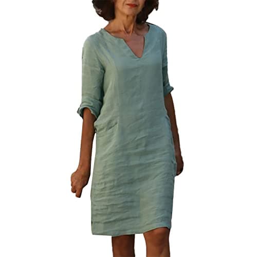 Image of Generisch Red Velvet Dress Short Sleeve Holiday Semi Casual Women's V-Neck Mini Dress Plain Women's Dress White Dress Elegant, Mint Green, S