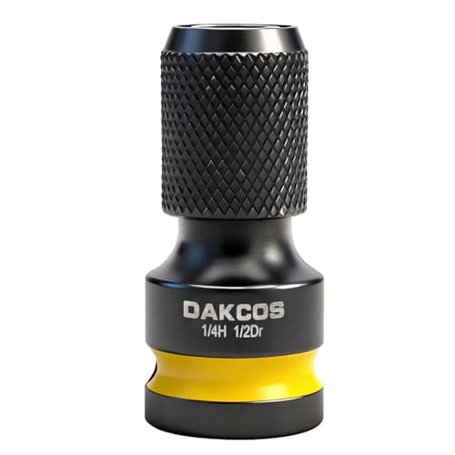 Image of DAKCOS Impact Socket Adapter, 1/2" Square Drive to 1/4" Hex Shank, Hex Adapter for Ratchet Wrench Drivers, Impact Bit Holders, Quick Change Bit Holder CR-MO
