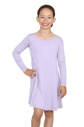 Image of Hamishkane Girls Summer Dress - Purple, Size 5-6 Years, Round Neck, Long Sleeves, Mini, Swing Dress for Girls, Casual, Evening/Black-tie Occasions