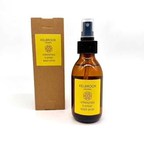 Image of Kelbrook Aromas | Lemongrass & Ginger Room Spray | Amber Glass Bottle with Spray Nozzle | Luxury Home Fragrance Mist with Presentation Box | 150ml