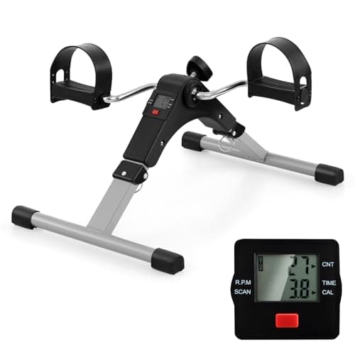 Image of COSTWAY Mini Exercise Bike, Folding Under Desk Pedal Exerciser with LCD Screen Display and Adjustable Resistance, Leg Arm Fitness Equipment for Home Office Gym (Black)