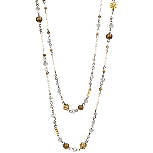 Image of MOTIBACK Layered Long Necklaces for Women Silver Black Beaded Necklace Antique Bronze Double Chain Vintage Flower Costume Jewelry Ladies Trendy Boho Birthday Gifts