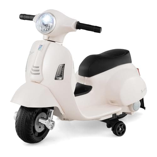 Image of COSTWAY 6V Kids Electric Motorcycle, Licensed Vespa Ride on Motorbike with LED Headlight, Horn, Battery Powered Vehicle Toy for Boys Girls 18-36 Months Old (White)
