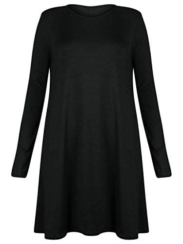 Image of Colop Women Ladies Long Sleeve Swing Dress Flared A Line Skater Dress Top Size 8-26 (Black, 8-10)