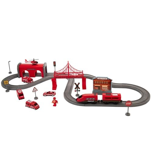 Image of Emergency Rescue Train Playset | Railway Learning Educational Toys | Train Sets for Kids Boys Girls | Emergency Service Train Track Set | Includes 66 Playset Accessories | 3+ (Police Service)