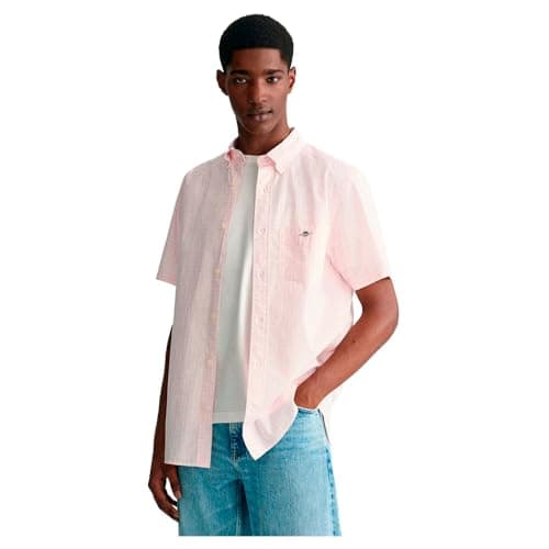 Image of GANT Men's REG POPLIN Gingham SS Shirt REG POPLIN Gingham SS Shirt, Light Pink,