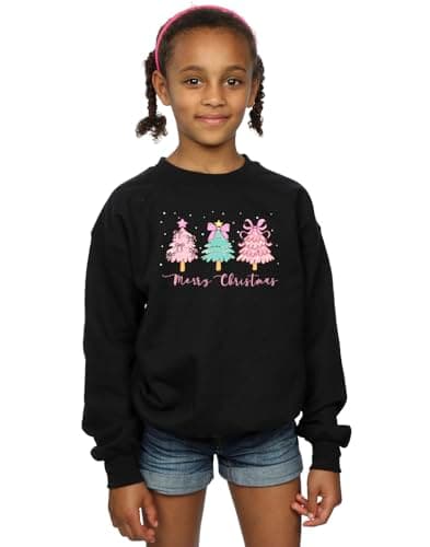 Image of Absolute Cult Christmas Girls Merry Christmas Trees Sweatshirt Black 9-11 Years