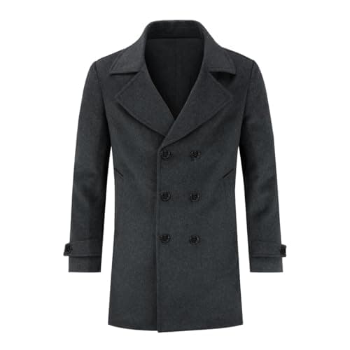 Image of Allthemen Mens Wool Winter Coat Double-Breasted Trench Overcoat Mid Length Warm Coat Regular Fit Casual Coat Jacket #23188 Grey L