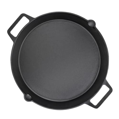Image of Denmay Diameter 40 cm Universal Cast Iron Grill Pan, Large Round Cast Iron Pan with Two Handles and Two Pourers, Multifunctional Frying Pan