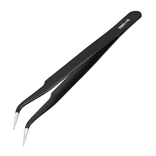 Image of Sourcingmap ESD Anti-Static Stainless Steel Tweezers Curved Pointed Non-Magnetic Tip 4.84 Inch Length