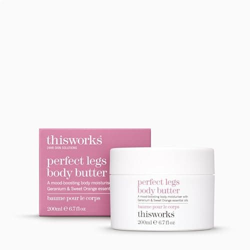 Image of This Works Perfect Legs Body Butter, 200 ml - Body Lotion with Mood-Boosting Geranium and Orange Essential Oils - Nourishing Body Moisturiser with Shea Butter and Hyaluronic Acid for a Hydrating Glow