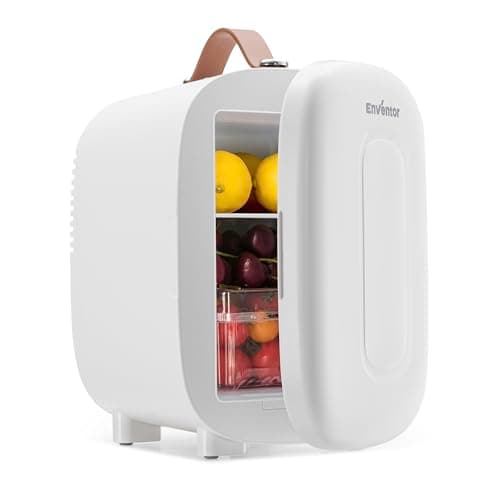 Image of Enventor Mini Fridge 4 Litre/ 6 Can, AC+12V DC Power, Portable Cooler & Warmer, Small Fridge for Bedrooms, Car, Skincare, Fruit and Drinks, White