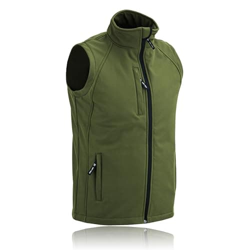 Image of Softshell Gilet Unisex Windproof Water Resistant Windbreaker with Zipped Pockets Activewear Sleeveless Vest Thermal Work Bodywarmer Classic Jacket (UK, Alpha, XL, Regular, Regular, Olive Green)