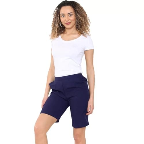 Image of Stylo Online Ladies Shorts – Women's Half Elasticated Waist Lightweight Capri Shorts with 2 Pockets, Stretch Joggers for Summer, Gym, Beach & Holiday Wear – Comfortable & Stylish (Navy 22)
