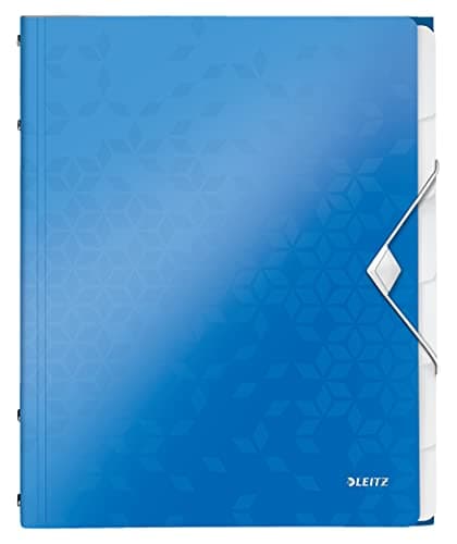 Image of Leitz A4 Divider Book, Holds Up to 200 Sheets, Integrated Index with 6 Compartments, Elastic Closure, Metallic Blue, WOW Range, 46330036
